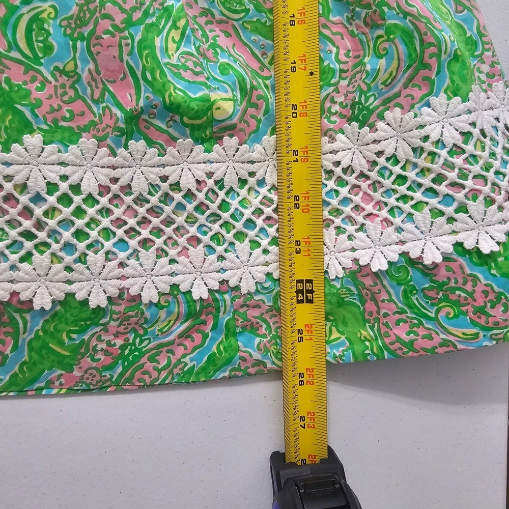 Lilly Pulitzer Jordan Strapless Dress 2 Chomp Chomp Green Pink Lace Trim - Picture 9 of 14